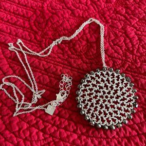 Round Silver-tone Pendant with Beads on 32" chain
